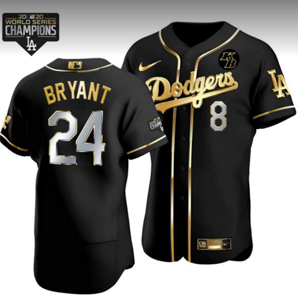 Men's Los Angeles Dodgers Front #8 Back #24 Kobe Bryant 2020 World Series Champions Black Golden Sttiched MLB Jersey